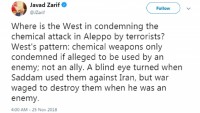 Zarif, Halep’teki kimyasal saldırıya sessiz kalan Batı’yı eleştirdi