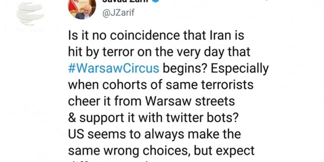 Zarif’ten terörist saldırı ve Varşova oturumuna tepki