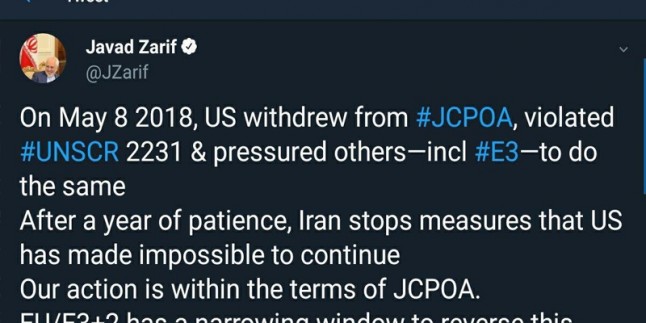 Zarif: İran, ABD’nin devam etmesini imkansız kıldığı eylemleri durdurdu